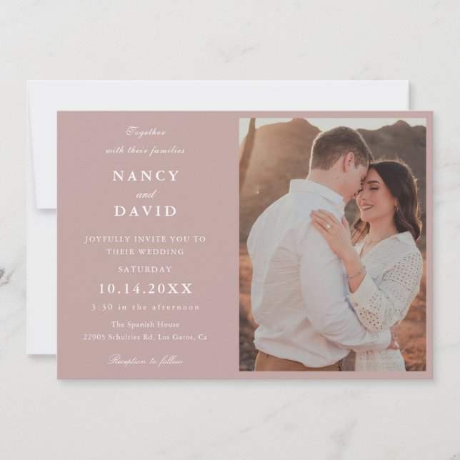 Dusty Rose Photo Wedding  Invitation Einladung (Vorderseite)