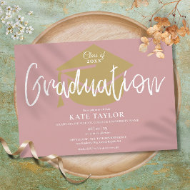 Dusty Rose Pink and Gold Script Graduation Party Einladung