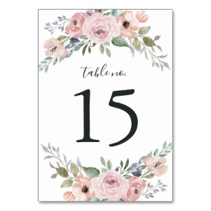 Dusty Rose Pink Aquarell Floral   Hochzeit Tischnummer