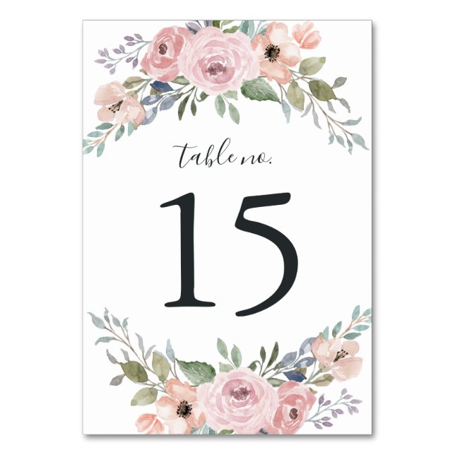 Dusty Rose Pink Aquarell Floral | Hochzeit Tischnummer (Vorderseite)