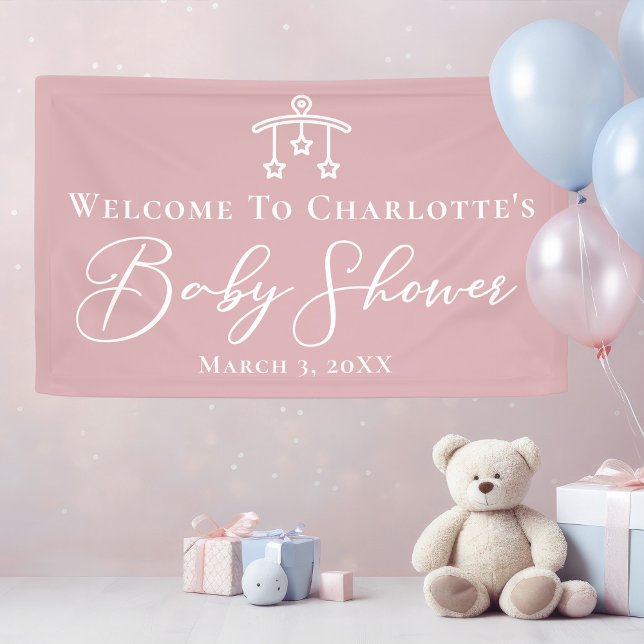 Dusty Rose Pink Baby Dusche Personalisiertes Party Banner (Von Creator hochgeladen)