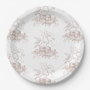Dusty Rose Pink Bird Nest Baby Dusche Pappteller