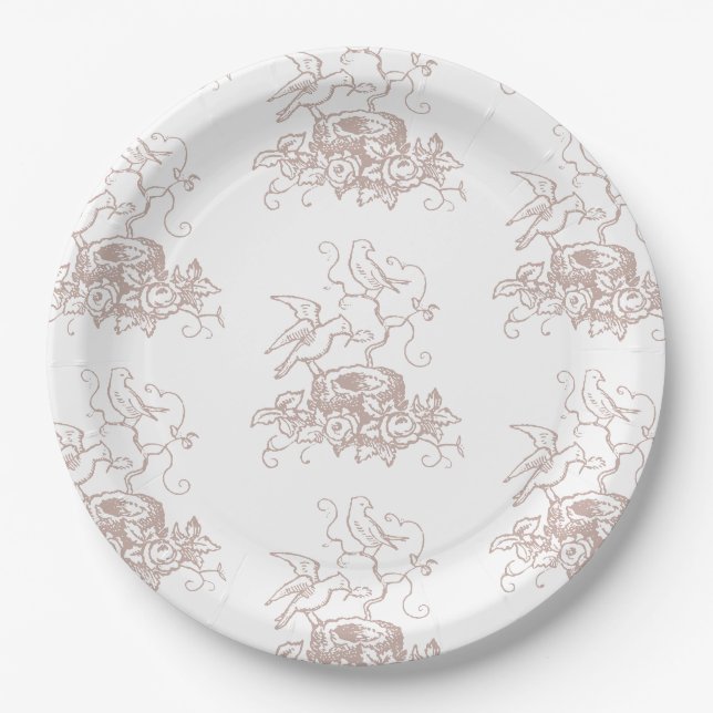 Dusty Rose Pink Bird Nest Baby Dusche Pappteller (Vorderseite)