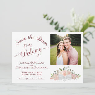 Dusty Rose Pink Blumenkalligrafie Foto Hochzeit Save The Date