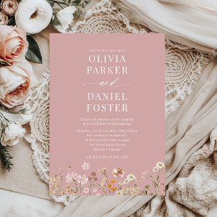Dusty Rose Pink Boho Wildblume Wedding Einladung