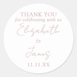 Dusty Rose Pink Elegant Script Wedding Vielen Dank Runder Aufkleber