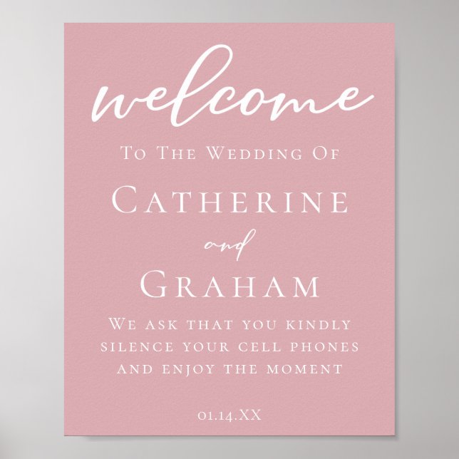 Dusty Rose Pink Feminine Typografy Wedding Poster (Vorne)