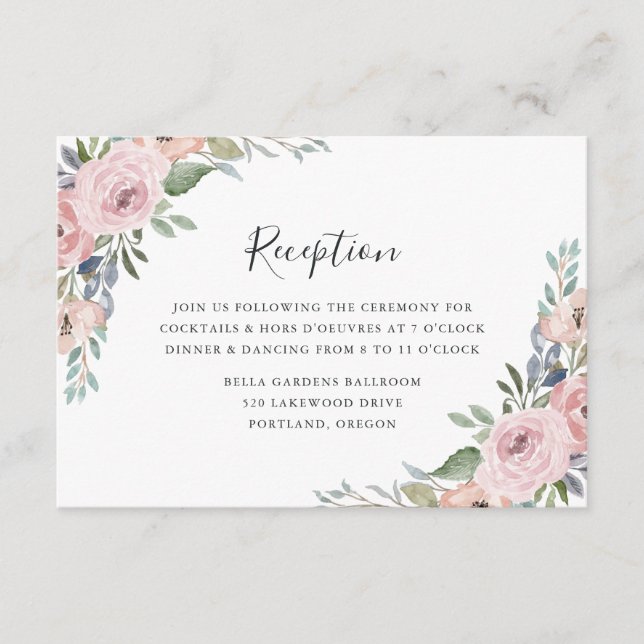 Dusty Rose Pink Floral Hochzeitsempfang Begleitkarte (Vorderseite)