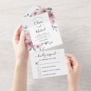 Dusty Rose Pink Floral Wedding Eukalyptus UAWG All In One Einladung