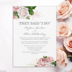 Dusty Rose Pink Floral White Elopement Empfang Einladung