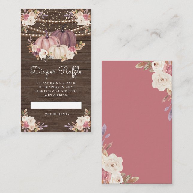 Dusty Rose Pink Floral Wood Pumpkin Windel Raffel Begleitkarte (Vorne/Hinten)