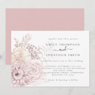 Dusty Rose Pink Florals Einladung Hochzeit