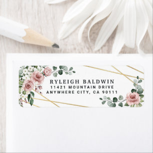 Dusty Rose Pink Gold Floral Rücksendeadresse Label