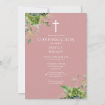 Dusty Rose Pink Greenery Monogram Confirmation