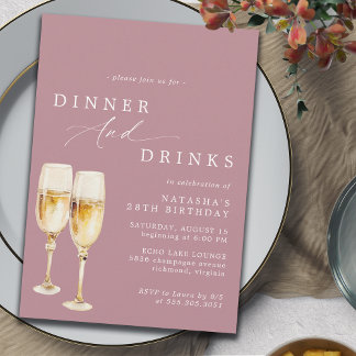 Dusty Rose Pink | Mauve Champagne Geburtstagessen Einladung