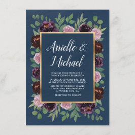 Dusty Rose Pink Navy Blue Hochzeit im Herbst Einla Einladung