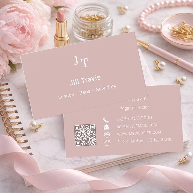 Dusty rose pink neutral QR code Business Card Visitenkarte (Von Creator hochgeladen)