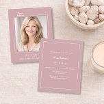 Dusty rose pink photo birthday invitation<br><div class="desc">A soft dusty rose,  pink colored background,  white text.  Personalize and add your photo and the details. 

1 sheet = 1 invitation printed edge to edge.</div>
