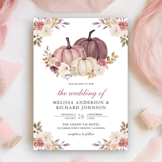 Dusty Rose Pink Pumpkin und Elfenbein Blumenhochze Einladung (Von Creator hochgeladen)