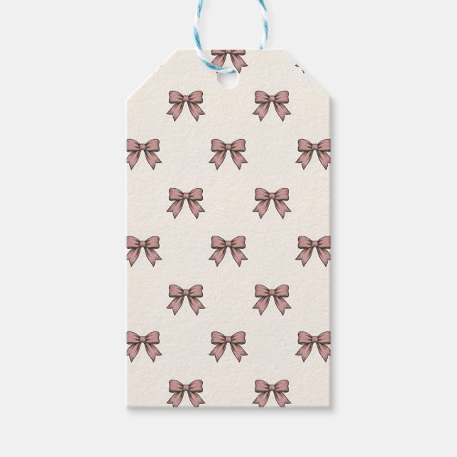 Dusty Rose Pink Ribbon Bows Coquette Geschenkanhänger (Vorderseite)