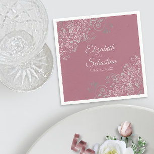 Dusty Rose Pink & Silver Frills Elegante Hochzeit Serviette