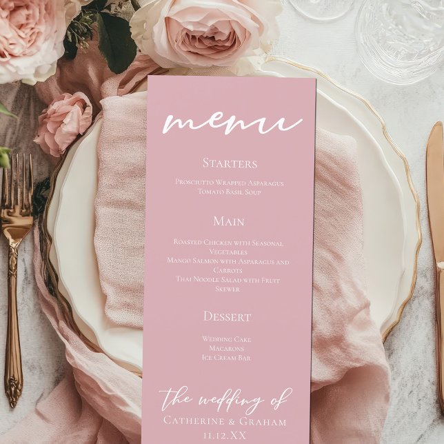 Dusty Rose Pink Typografy Wedding Dinner Menükarte (Von Creator hochgeladen)