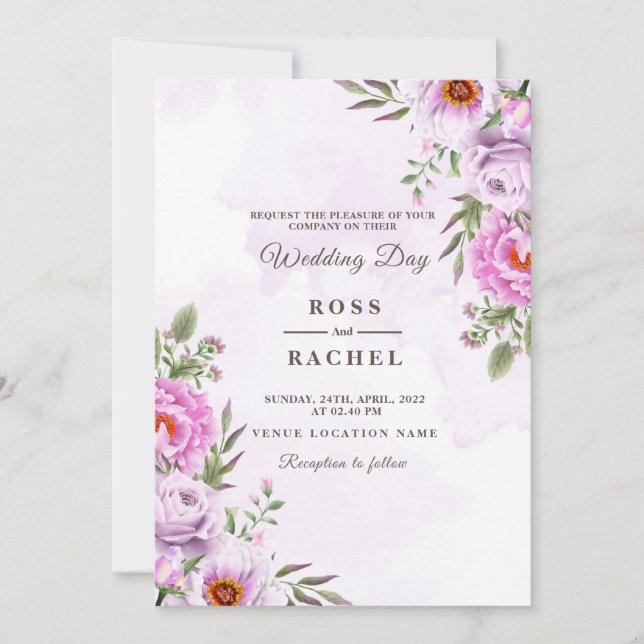 Dusty Rose Pink und Gold Blumengrün Hochzeit I Einladung (Vorderseite)