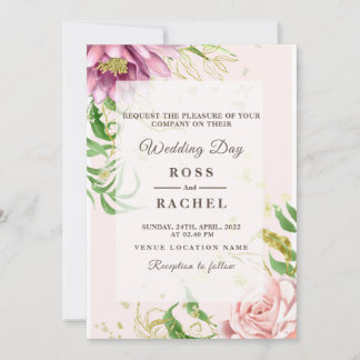 Dusty Rose Pink und Gold Blumengrün Hochzeit I Einladung