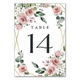 Dusty Rose Pink und Gold Blumengrün Hochzeit Tischnummer