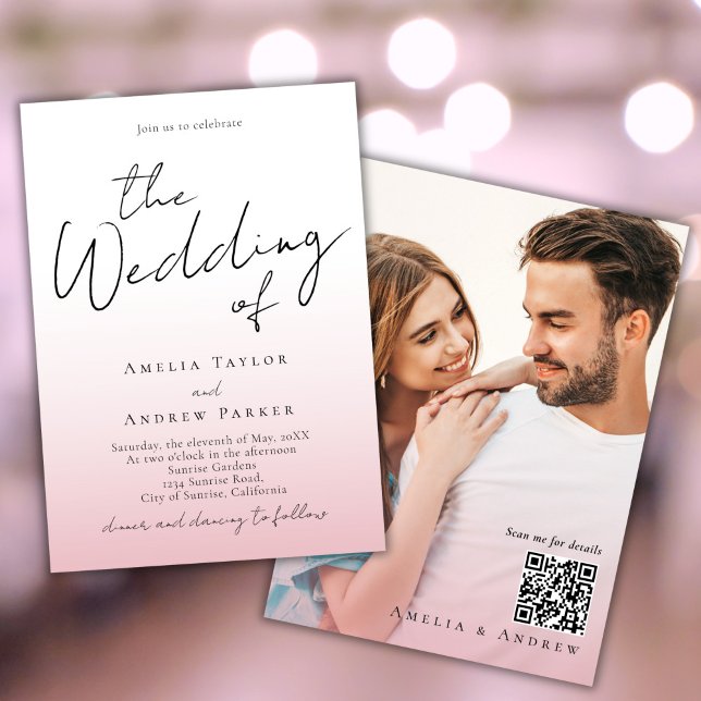 Dusty Rose Pink Wedding Invitation Foto QR Code Einladung (Von Creator hochgeladen)