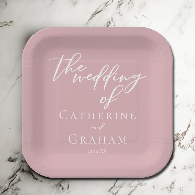 Dusty Rose Pink Wedding Personalisiert Pappteller (Von Creator hochgeladen)