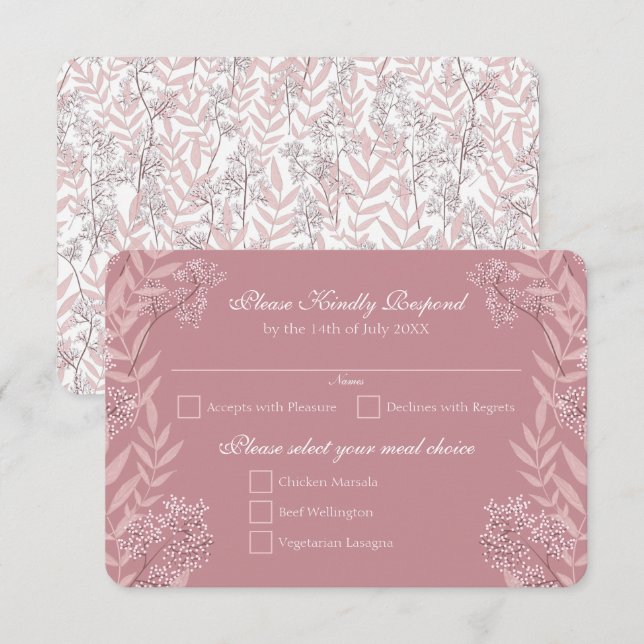 Dusty Rose Pink Wedding Vintag Botanisch Einladung (Vorne/Hinten)