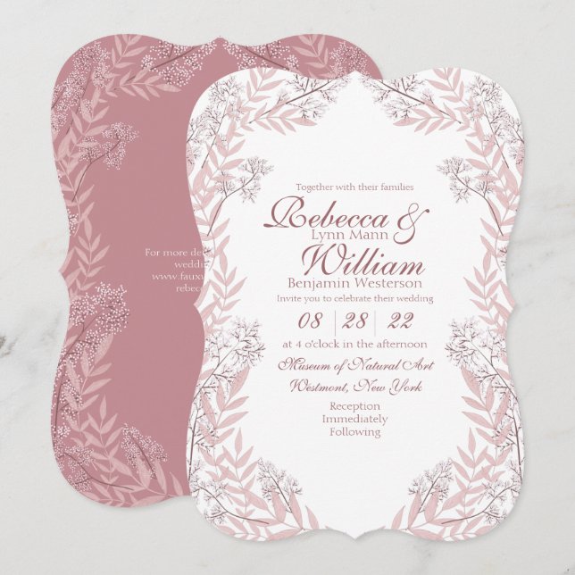 Dusty Rose Pink Wedding Vintag Botanisch Einladung (Vorne/Hinten)