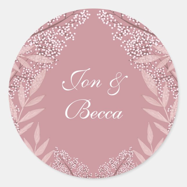 Dusty Rose Pink Wedding Vintag Botanisch Runder Aufkleber (Vorderseite)