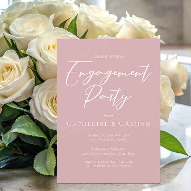 Dusty Rose Pink White Script Engagement Party Einladung (Von Creator hochgeladen)