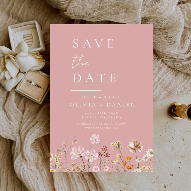 Dusty Rose Pink Wildblumen Boho Save the Date (Von Creator hochgeladen)