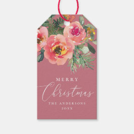Dusty Rose Pink Winter Floral | Romantische Weihna Geschenkanhänger