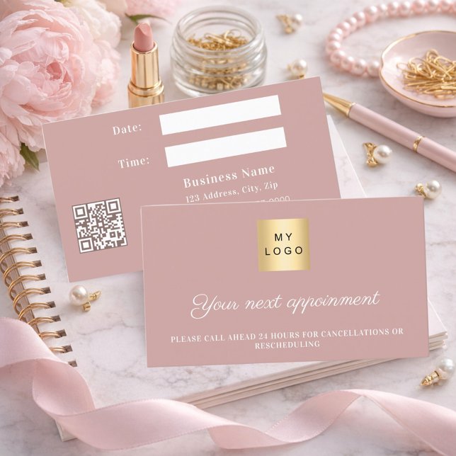 Dusty rose QR business logo appointment card Rabattkarte (Von Creator hochgeladen)