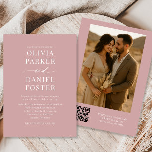 Dusty Rose QR Code Elegantes Foto Hochzeit Einladung