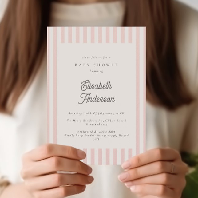 Dusty rose rayures Girl Baby shower Invitation (Créateur téléchargé)