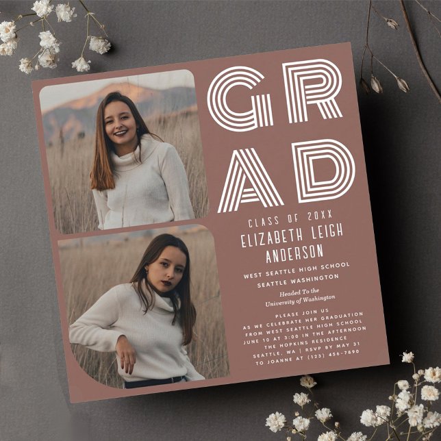 Dusty Rose Retro Photo Graduation Party Invitation (Créateur téléchargé)