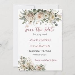 Dusty Rose Romantic Floral Save the Date Card