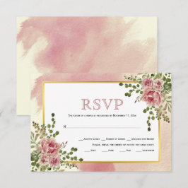Dusty Rose rosa Blume Goldrahmen boho Hochzeit RSVP Karte