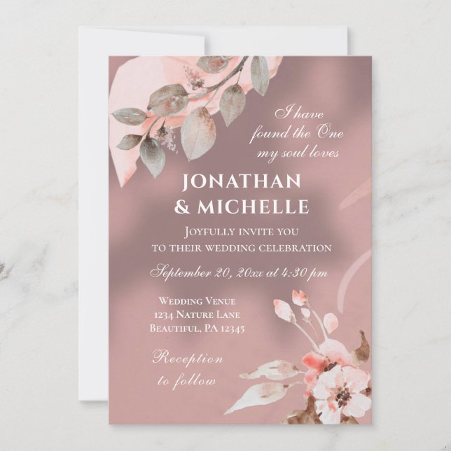 Dusty Rose Rosa Blush Christliche Hochzeit Einladung (Vorderseite)