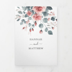 Dusty Rose Rosa Blüte Elegantes Hochzeitwasser Dreifach Gefaltete Einladung