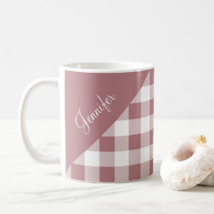 Dusty Rose Rosa Buffalo Karierter Karo Muster Name Kaffeetasse