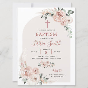 Dusty Rose Rosa Cross Taufe Einladung