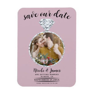 Dusty Rose Rosa Diamantring Save the Date blenden Magnet