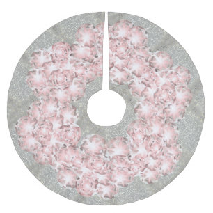 Dusty Rose Rosa Edelsteine auf Grau mit Goldsparkl Polyester Weihnachtsbaumdecke
