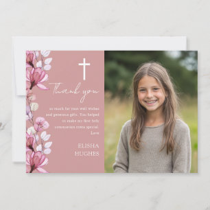 Dusty Rose Rosa Foto Erste Heilige Kommune Dankeskarte
